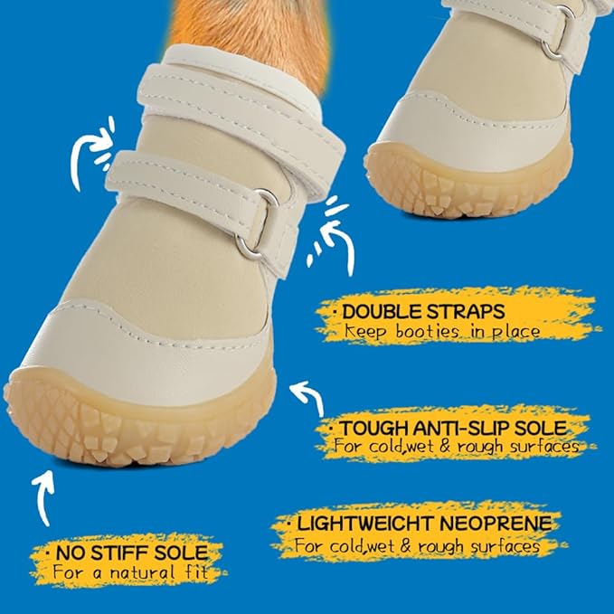 Dog Shoes for Small Dogs, Breathable Dog Boots Paw Protector for Hot Pavement Winter Snow, Dog Booties with Rugged Anti-Slip Sole for Hardwood Floors Outdoor Walking Light Khaki Size 3