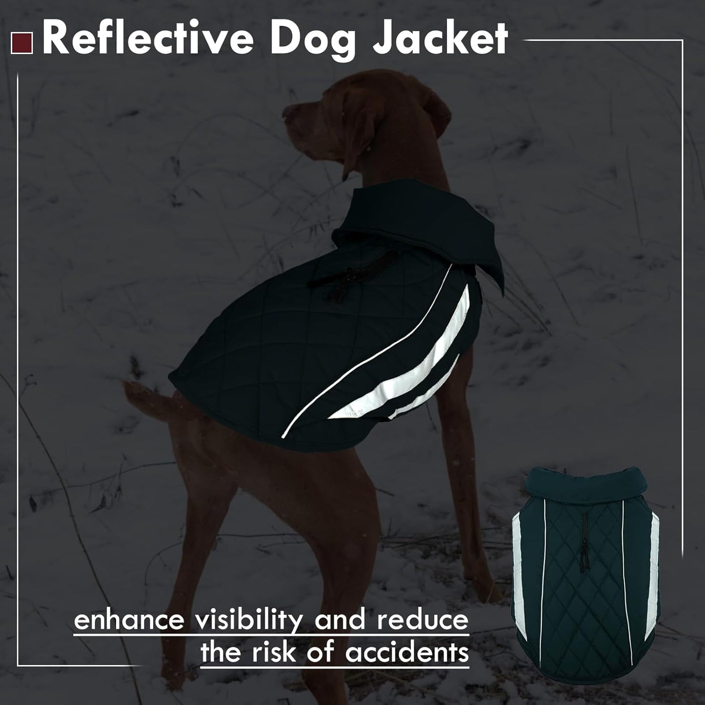 Dog Coat for Large Dogs Waterproof Winter Jacket with Harness Hole Turtleneck Hook & Loop Snowsuit Warm Fleece Dog Jacket for Cold Weather Windproof, Green XL