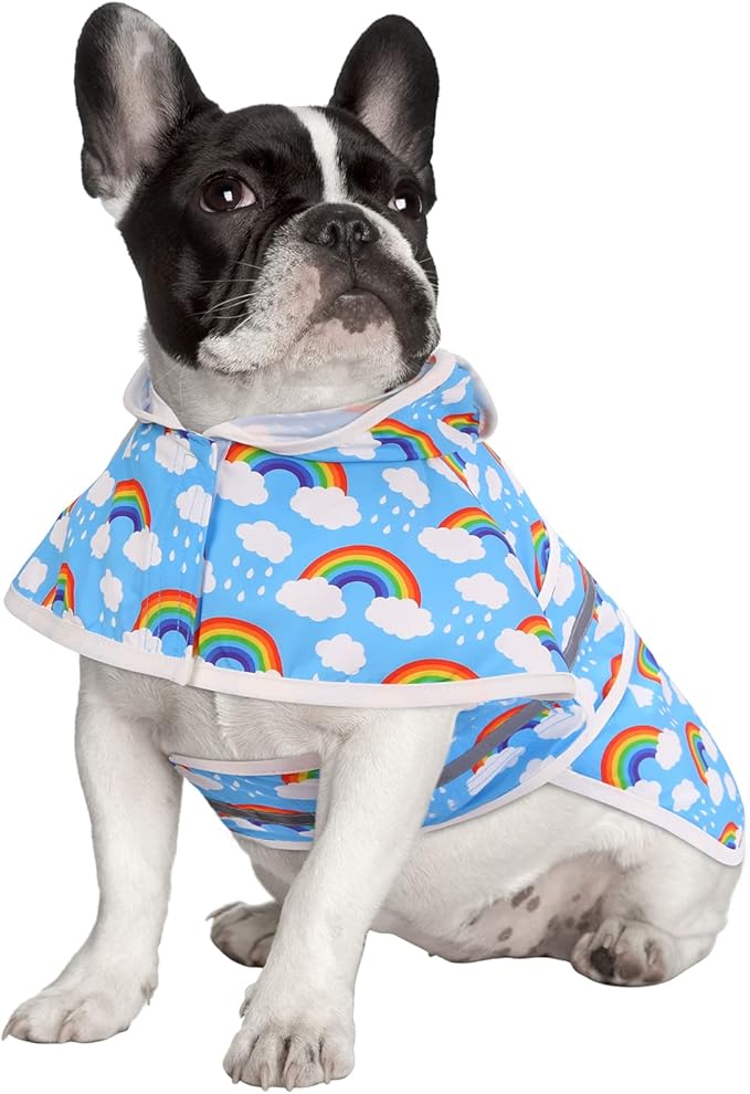 HDE Dog Raincoat Jacket Reflective Adjustable Hooded Pet Poncho Rain Coat with Leash Hole for Small to X-Large Dogs Rainbows - S