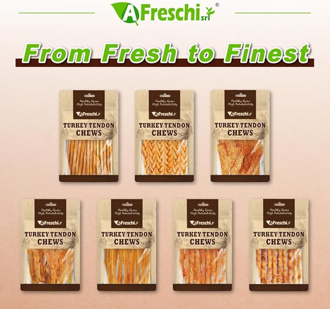 Afreschi Turkey Tendon Thin Stick 3.5 oz, USA-Sourced Turkey Tendon, Dog Treats for Classic Series, All Natural Human Grade Dog Treat, Suitable for Training chew, Rawhide Alternative
