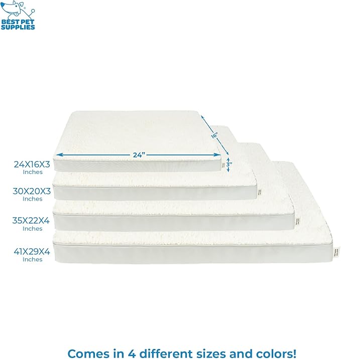 Best Pet Supplies Cute Dog Crate Mat Flat Bed with Waterproof Exterior, Thick Orthopedic Egg Foam Mattress, and Soft Sherpa Fleece Cover for Small, Medium, and Large Breeds - Beige, 30X20X3