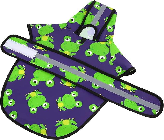 HDE Dog Raincoat Jacket Reflective Adjustable Hooded Pet Poncho Rain Coat with Leash Hole for Small to X-Large Dogs Frogs - S