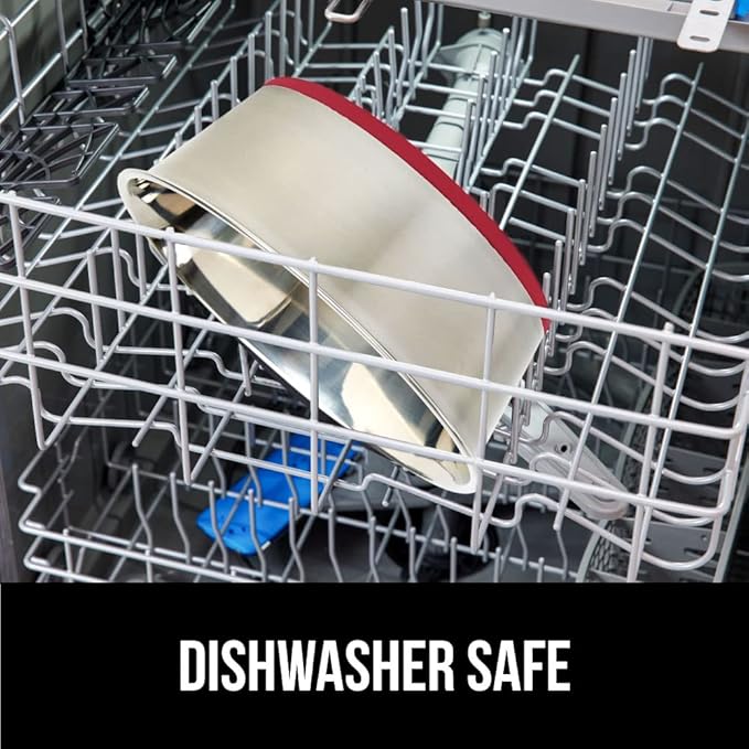 GORILLA GRIP Set of 2 Dog Bowls, Holds 8 Cups (64 fl oz), Heavy Duty Metal Food and Water Bowl for Feeding Dogs and Cats, Dishwasher Safe, Rust Resistant Stainless Steel, BPA Free Rubber Base, Red