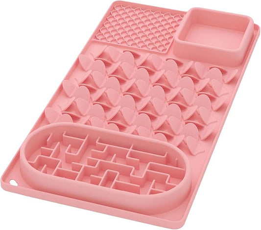 Slow Feeder Bowl for Large Dog, Silicone Lick Mat & Snuffle Mat with Suction Cups - Interactive Puzzle Feeder to Slow Eating & Keep Busy, Reduce Vomiting & Relieve Boredom (21"x 11" Pink)