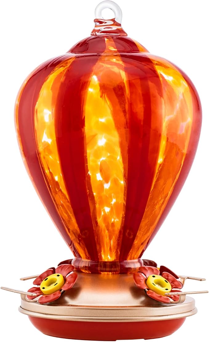 Hummingbird Feeder, 34OZ Hand Blown Glass Hummingbird Feeders for Outdoors Hanging, 4 Feeding Perch with Ant Moat Hook, Garden Yard Decor Gifts for Women Mom (Hot Air Balloon)