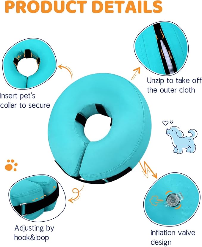 Supet Inflatable Dog Cone for Dogs to Stop Licking, Dog Neck Donut Collar Recovery E Collar to Stop Licking, Soft Pet Cone for Small Medium Large Dogs
