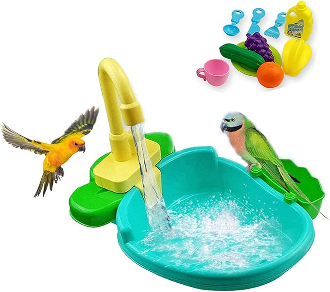 Bird Bath for Cage, Parrot Shower Bathtub Indoor with Faucet, Automatic Bird Bath Shower, Parrot Automatic Bathing Box, Bird Shower Swimming Pool Toy for Parakeet, Ferret, Budgie, Cockatiel(Green)