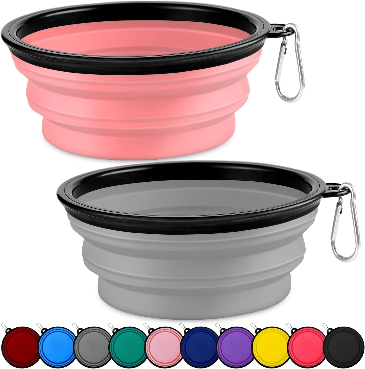 Collapsible Dog Bowls-2 Pack Large Size for Large/Medium Dogs, Pet Travel Water Bowl, Dogs Cat Portable Water Bowl, Dog Pet Feeding Watering Dish Outdoor Hiking Parking Traveling with 2 Carabiners