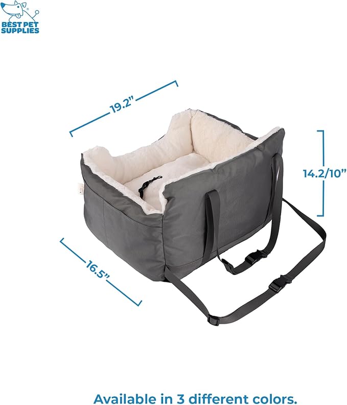 Best Pet Supplies Dog Pet Booster Seat, Dog Car Seats for Small Dogs & Medium Dogs, Soft Plush Cushion with Comfortable Bedding, Secure Straps, and Tall Pillow, Gray