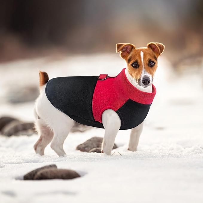 Idepet Dog Fleece Vest Sweater Zip Up Warm Pullover Dogs Jacket with D-Ring Leash Winter Cold Weater Coat Pet Sweatershirt Clothes Hoodie for Small Medium Dogs Boy Girl (Red/Black, XXL)