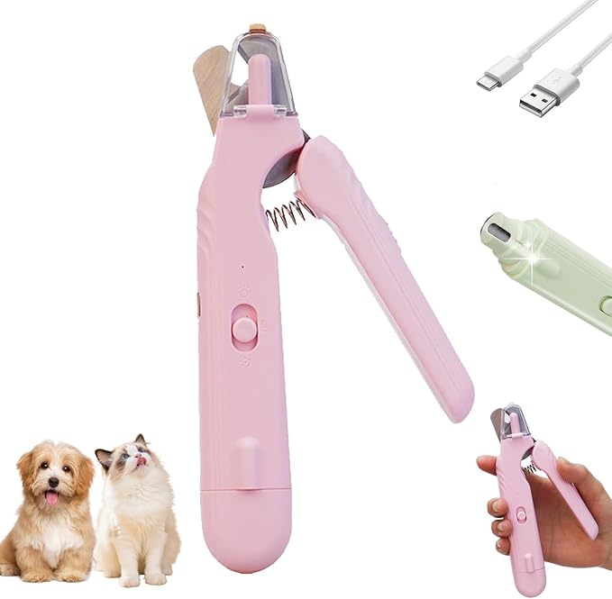 Pupnourish Nail Trimmer, The Safetrim by Pupnourish, 2 in 1 Nail Clipper and Grinder with Light, Grinder Silent, Splash Guard, Suitable for Dog & Cat (Pink)
