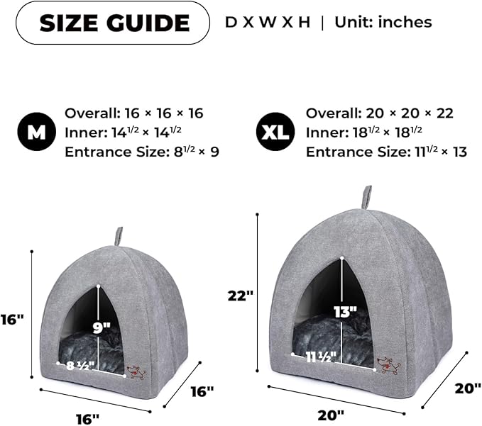 Best Pet Supplies Pet Tent-Soft Bed for Dog and Cat by - Gray, 20" x 20" x H:22"