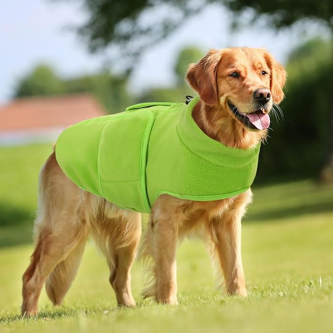 Queenmore Large Dog Sweater, Soft Fleece Vest Pullover Jacket With Leash Hole, Warm Winter Clothes for Cold Weather, Dachshund Sweater for Large Dogs Cats Boy or Girl (Green, L)