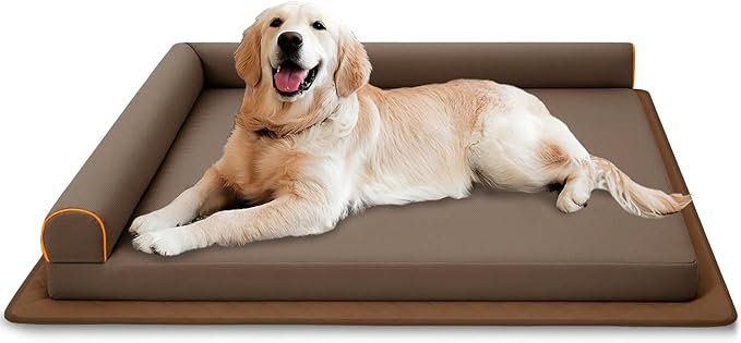 Dog Beds Medium Size Dog Waterproof Washable Pet Bed Memory Foam Orthopedic Chew Proof Dog Couch with Anti-Slip Mat (Brown)