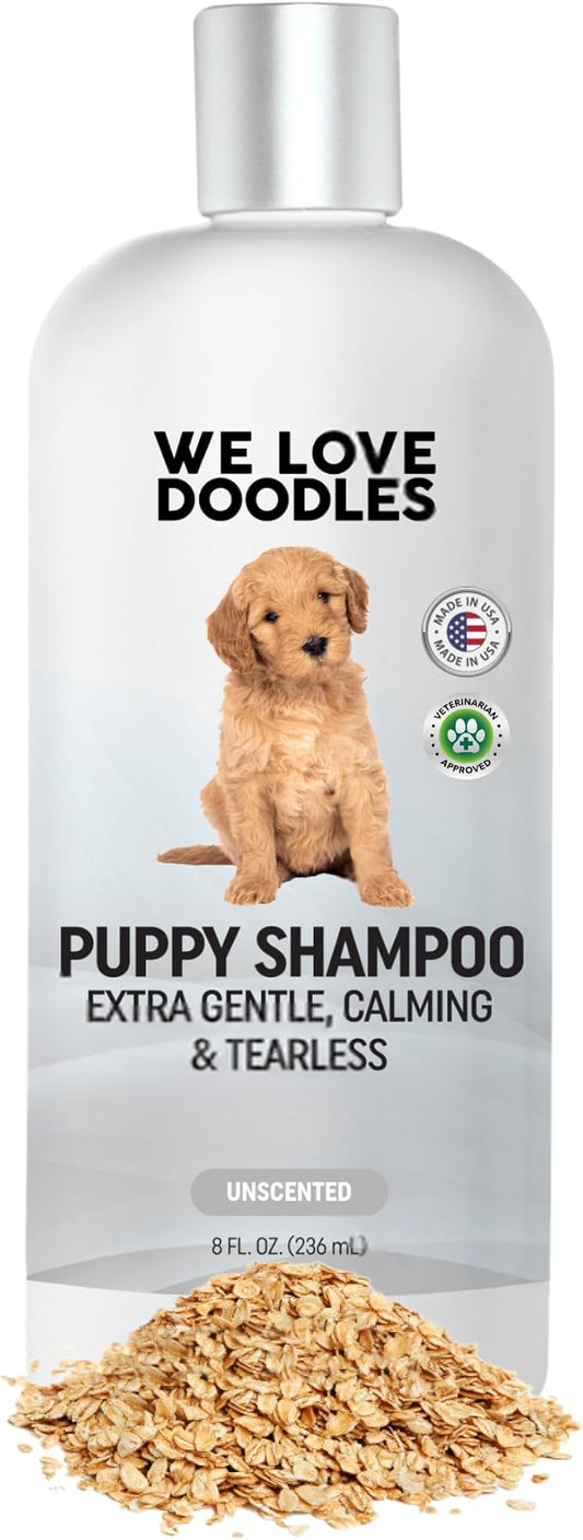 Puppy Shampoo & Conditioner | Made in USA | Tear Free | Best Shampoo for Puppies | Sensitive & Itchy Skin Wash | Oatmeal Bathing | Tearless, Unscented, 8oz [We Love Doodles]
