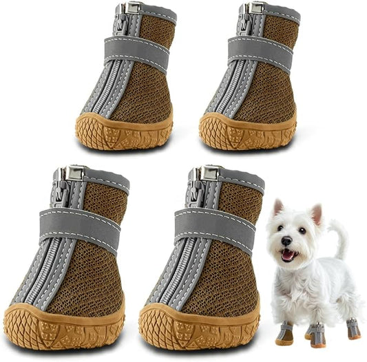 Dog Shoes for Small Dogs, Breathable Dog Boots Paw Protector for Hot Pavement Winter Snow, Dog Booties with Reflective Strips Rugged Anti-Slip Sole for Hardwood Floors Walking Army Green Size 1