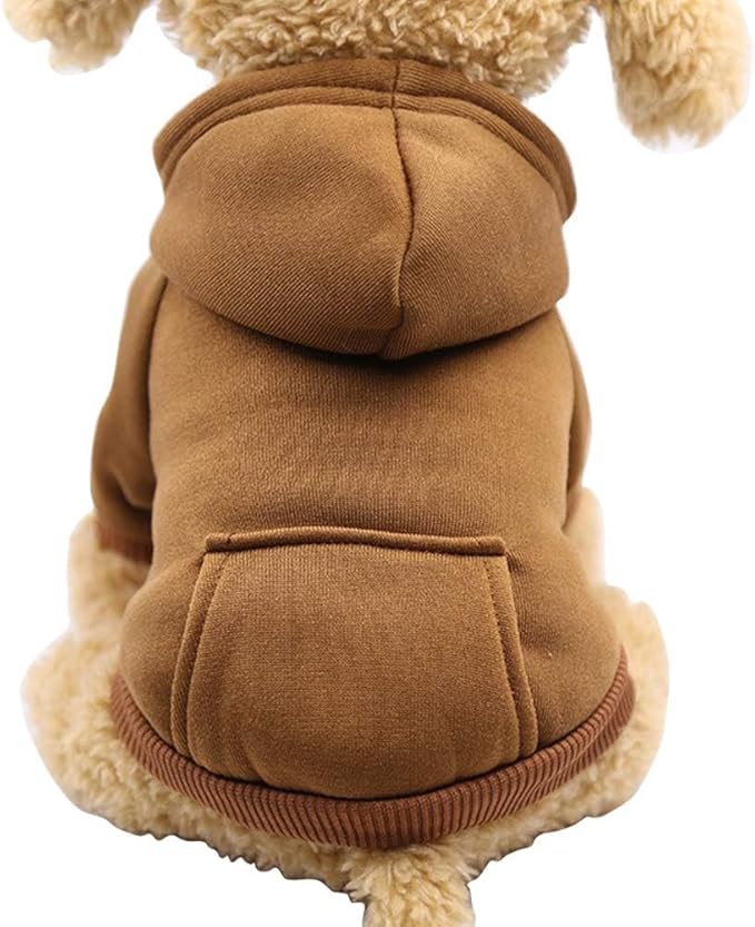 Jecikelon Winter Dog Hoodie Sweatshirts with Pockets Warm Dog Clothes for Small Dogs Chihuahua Coat Clothing Puppy Cat Custume (Coffee, X-Large)