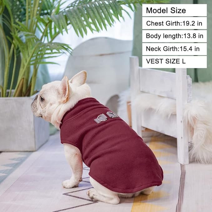 BEAUTYZOO Dog Fleece Vest Sweater Winter Jacket for Small and Medium Dogs with D-Ring Leash Cold Weather Coat Hoodie for XS S M Dogs Boy or Girls, Large