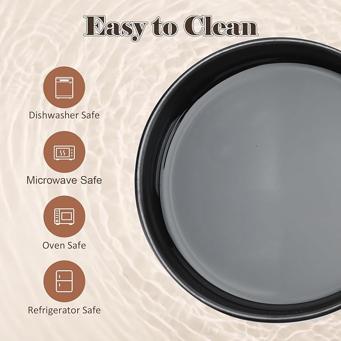 SPUNKYJUNKY Ceramic Dog Bowls with Acacia Wood Stand - Raised Dog Food and Water Bowl Set for Medium Dogs (28.74 OZ, Black)