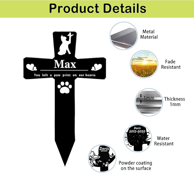 Custom Cat Grave Marker Cat Burial Stake, Personalized Butterfly Flowers Cat Memorial Garden Stake, Metal Cat Memorial Plaque for Outdoors, Customized Pet Headstone