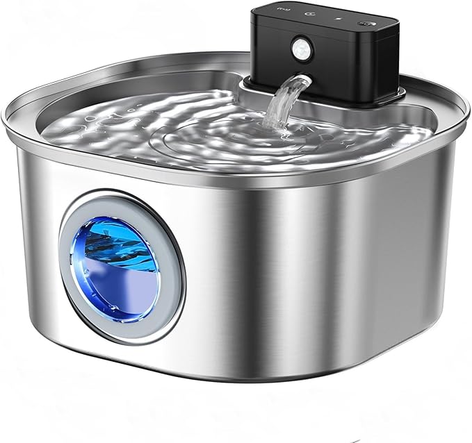 Voluas Stainless Steel Wireless Cat Water Fountain: 3.2L/108oz 3-Modes Pet Drinking Fountain Indoor Cordless Motion Sensor with 4200mAh Rechargeable Battery Operated