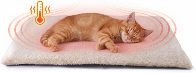 Self Warming Cat Bed, Heating Cat Pad, Extra Soft Flannel Surface, Removable ＆ Washable, Thick Thermal Mat with Non-Slip Bottom (Ivory, 29" X 19")