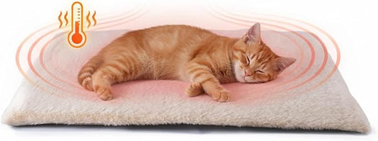Self Warming Cat Bed, Heating Cat Pad, Extra Soft Flannel Surface, Removable ＆ Washable, Thick Thermal Mat with Non-Slip Bottom (Ivory, 24" X 18")