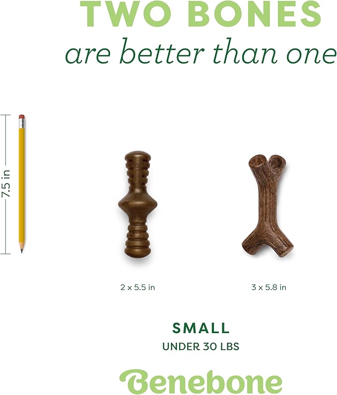 Benebone 2-Pack Maplestick/Zaggler Durable Dog Chew Toys, Real Maplewood, Real Bacon, Made in USA Small