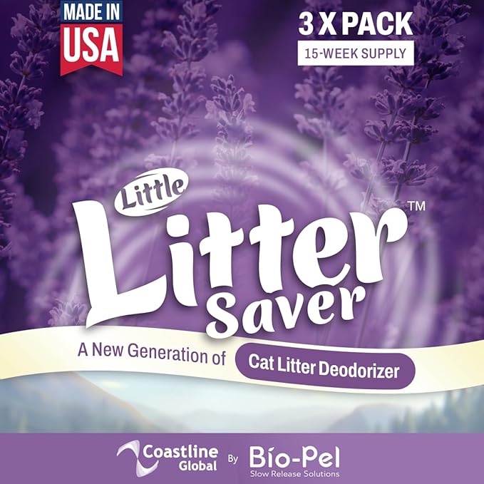 Little Litter Saver | a New Generation Of Cat Litter Box Deodorizer | Unique Slow Release Formula | Natural Fresh Scent | Up to 15 Weeks Supply | 3 x 0.5oz bags (Lavender)