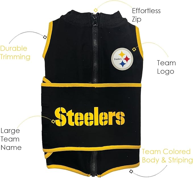 NFL Pittsburgh Steelers Dog Anxiety Shirt Calming Soothing Solution Vest for Dogs/Cats with Anxiety, Fears, Fireworks, Loud Noises, Dark, Lonely Keeps Dogs Calm Feeling Safe, Relaxing Jacket, Medium