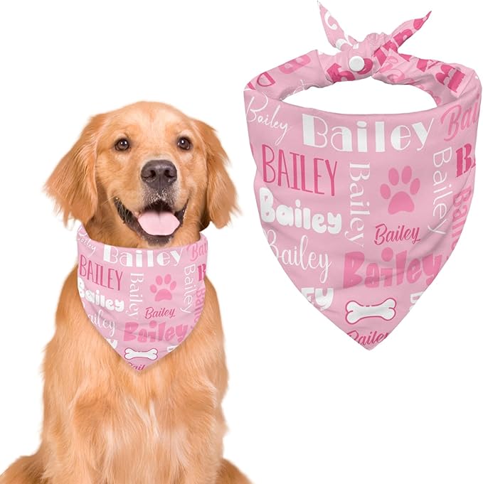 Personalized Dog Bandanas Custom Neckwear Name Button Anti-loosening Dog Scarf Triangle Bibs Kerchief Pet Costume Accessories for Small Medium Large Dogs Cats Pets Birthday-Pink