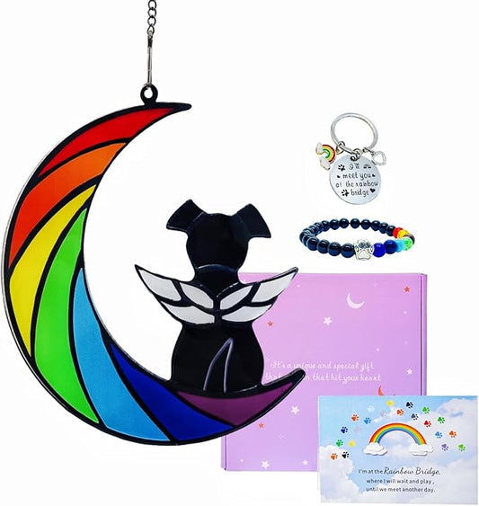 Dog Memorial Gifts, Death Sympathy Gift for Loss of Dogs, Rainbow Bridge Pet Passing Away Pet Memorial Sun Catcher Gifts