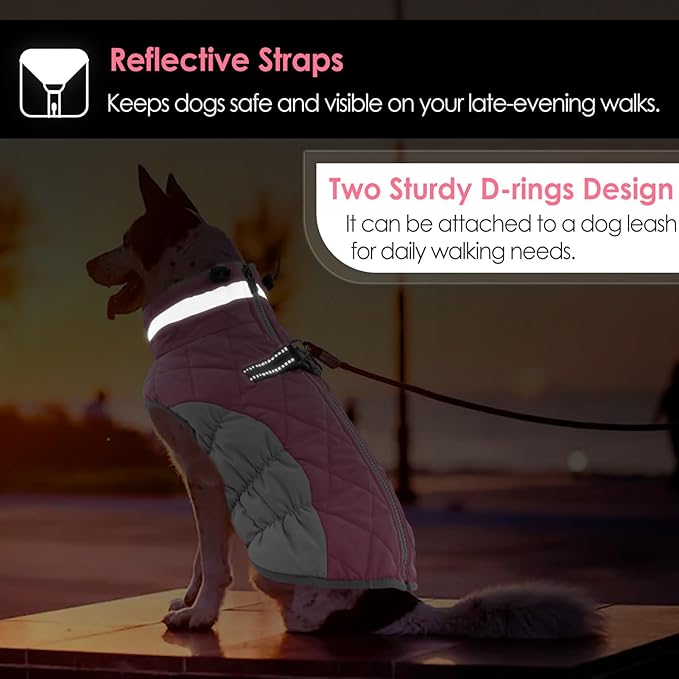 AOFITEE Dog Coat, Warm Dog Winter Coat for Small Dogs, Reflective Turtleneck Dogs Jacket with Harness Built in, Waterproof Windproof Pet Fleece Vest Snow Jacket for Cold Weather, Pink S