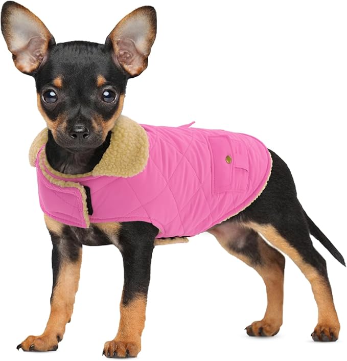 Winter Coat for Medium Dogs, Puppy Plaid Jacket, Cotton Coat for Cold Weather, Windproof Warm Dog Garments, Pet Thickened Outfits Indoor Outdoor, Pink M