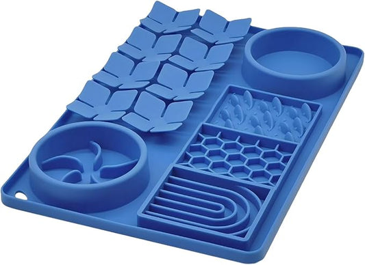 Slow Feeder Bowl, Silicone Lick Mat with Suction Cups for Dog Cat, Snuffle Mat for Pet Smell Training, Puzzle Toys for Bored Puppy, Interactive Sniff Mat for Slow Eating and Keep Busy, Blue