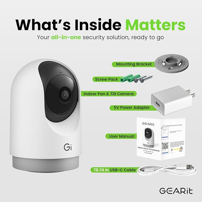 GEARit Smart Camera - Wireless Indoor Security Camera with Audio/Video for Home - Pet/Indoor Security - Ideal Home Monitoring, House Cameras, Dog Camera, No Subscription Needed
