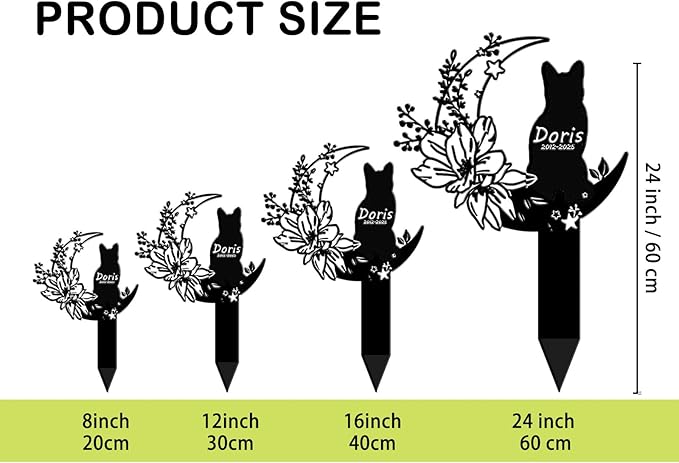 Custom Cat Grave Marker Cat Burial Stake, Personalized Butterfly Flowers Cat Memorial Garden Stake, Metal Cat Memorial Plaque for Outdoors, Customized Pet Headstone