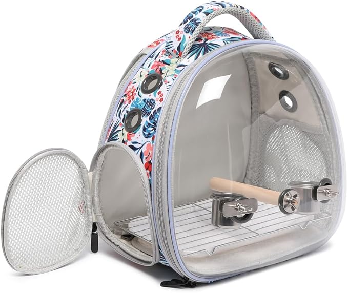 Portable Travel pet Backpack Carrier Hamster Bag Guinea Pig Bird Small Dog cat Turtle Carrier Rabbit Cage Squirrel Bearded Dragon Breathable Hangbag (Hua+Accessories)