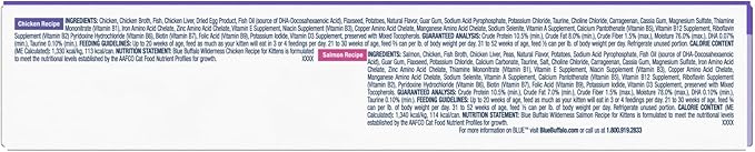 Blue Buffalo Wilderness Kitten Food, High-Protein & Grain-Free Wet Cat Food Paté Variety Pack, Chicken & Salmon Recipes, 3-oz Cans (6 Count, 3 of Each)