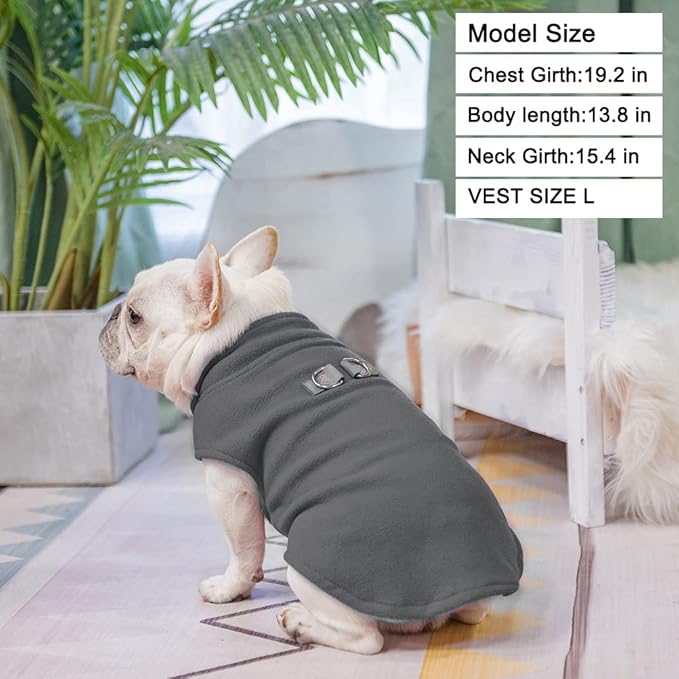 BEAUTYZOO Dog Fleece Vest Sweater Winter Jacket for Small and Medium Large Dogs with D-Ring Leash Cold Weather Coat Hoodie for XS S M Dogs Boy or Girls, Grey XL