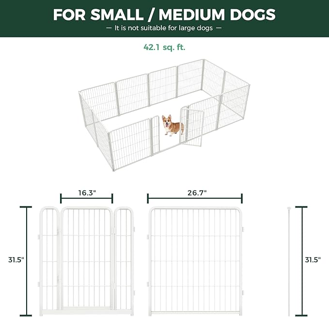 FXW Homeplus Unleashed Indoor Dog Playpen - Stress-Free and Safe Play, Heavy Duty 32 Inch 12 Panels Dog Pen for Small and Medium Dogs, White│Patented