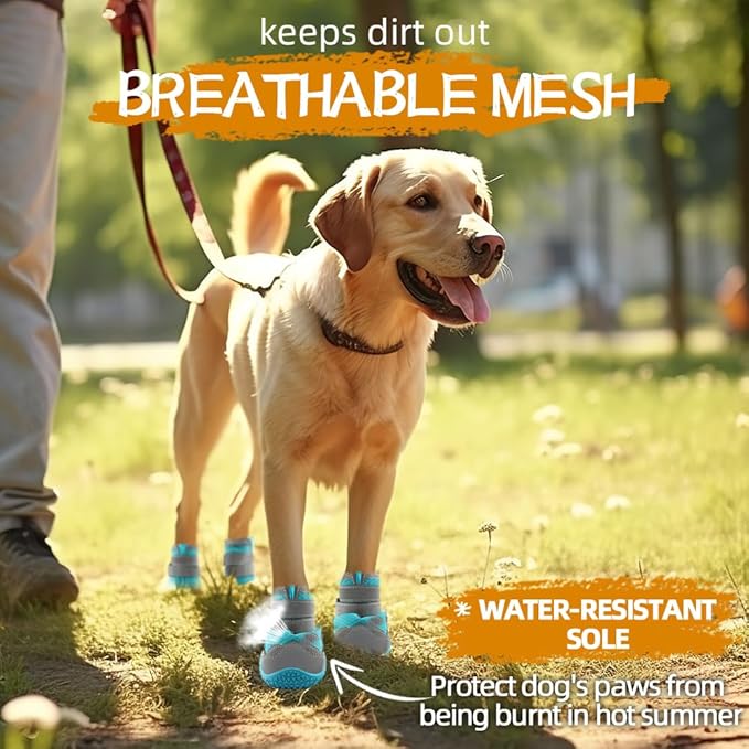 Dog Shoes for Large Dogs, Medium Dog Boots & Paw Protectors for Hardwood Floors, Outdoor Dog Booties for Hot Pavement Winter Snow Hiking, Breathable Dog Shoes with Reflective Strips Size 4