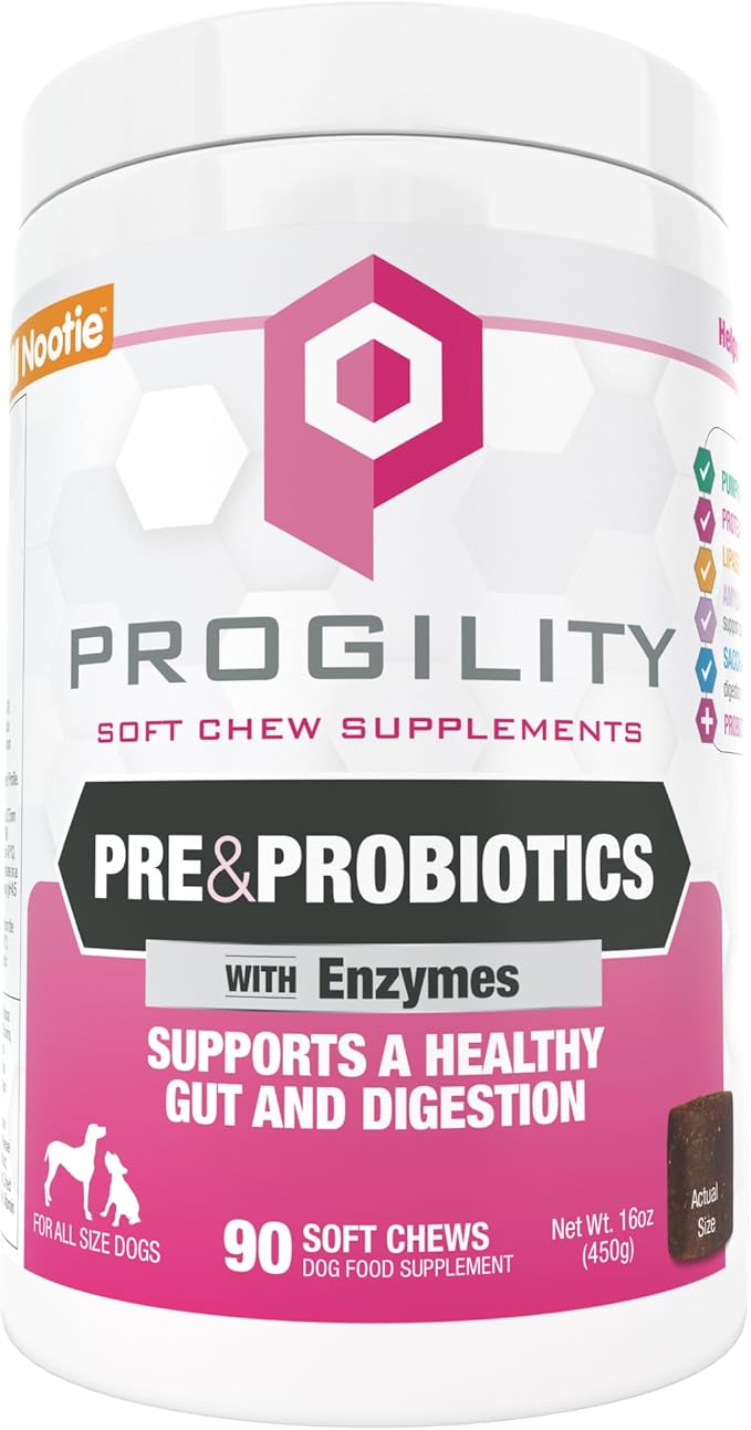 Nootie Progility Pre & Probiotic Supplement, Digestive Aid Supplement for Dogs, 90 Soft Chews per Container