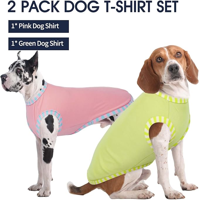 IECOii 2 Pack Dog Shirt for Large Dogs | Pullover T-Shirts, Sun Protection in Outdoor, Sleeveless Tank Top for Large Breeds, Pink+Green, 3XL
