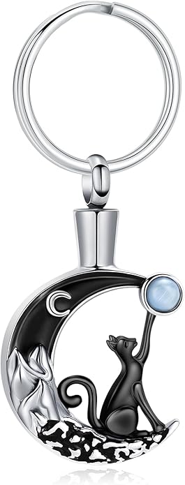 constantlife Cat Moon Urn Necklace for Women Pet Cremation Jewelry for Ashes Stainless Steel Pendant Funeral Keepsake Loved Ones Memorial Gift
