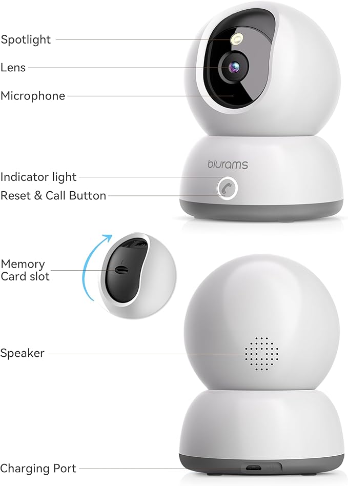 blurams Pet Camera 2K, Cameras for Home Security with One-Touch Call, Dog Camera w/Color Night Vision, Motion Tracking, Cloud & SD Card Storage (2.4GHz Wi-Fi)