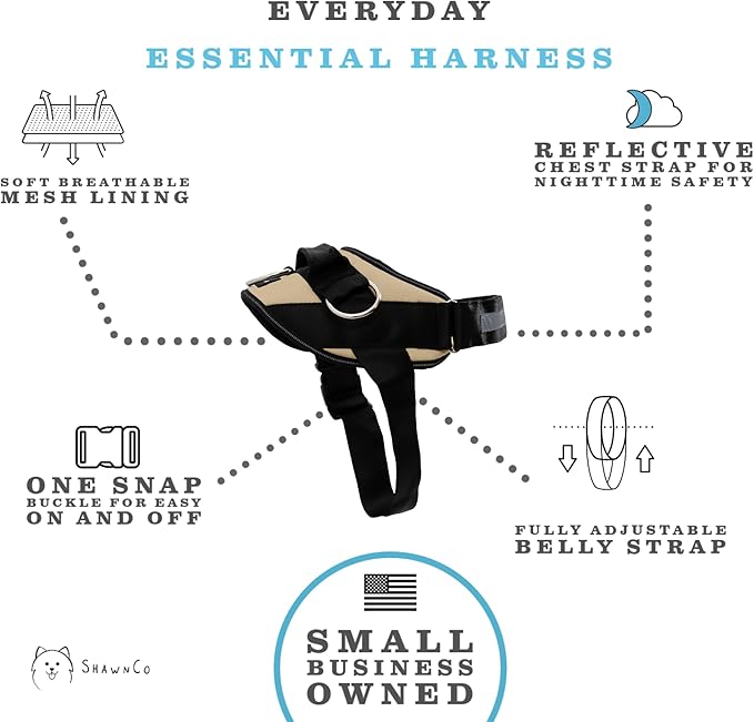 ShawnCo Essential Dog Harness, No-Pull Pet Vest with 3 Leash Clips, No Choke, Reflective, Adjustable and Padded, for Easy Walking and Training for Small, Medium and Large Dogs (Driftwood, XL)