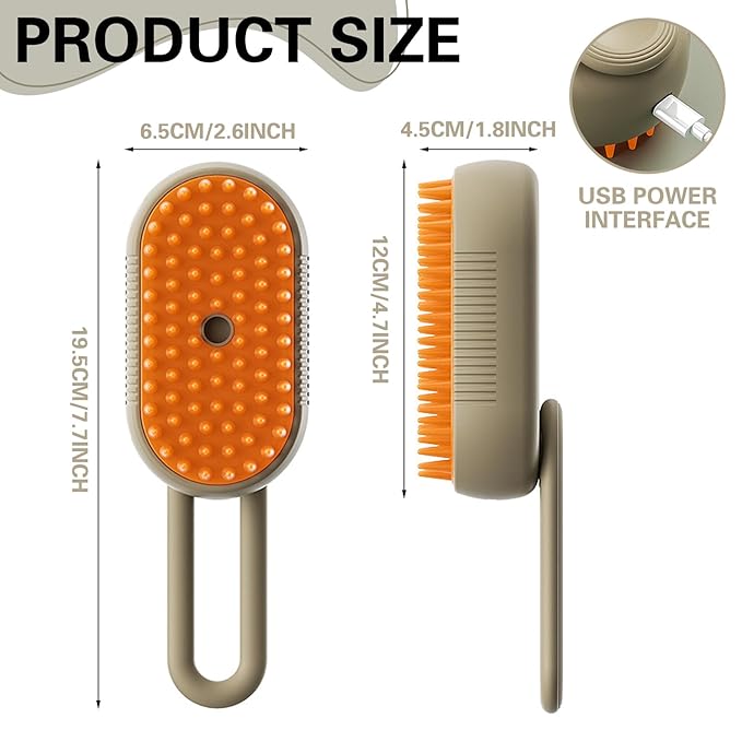 Steamy Pet Brush - Convenient Hair Removal, Easy Collection, Massage Function - Ideal Steam Brush for Cats! (White+coffee)