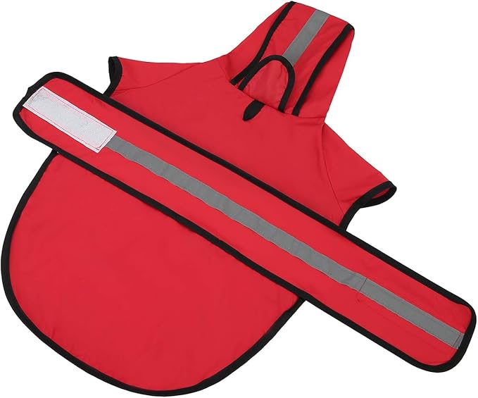 HDE Dog Raincoat Jacket Reflective Adjustable Hooded Pet Poncho Rain Coat with Leash Hole for Small to X-Large Dogs Red - L
