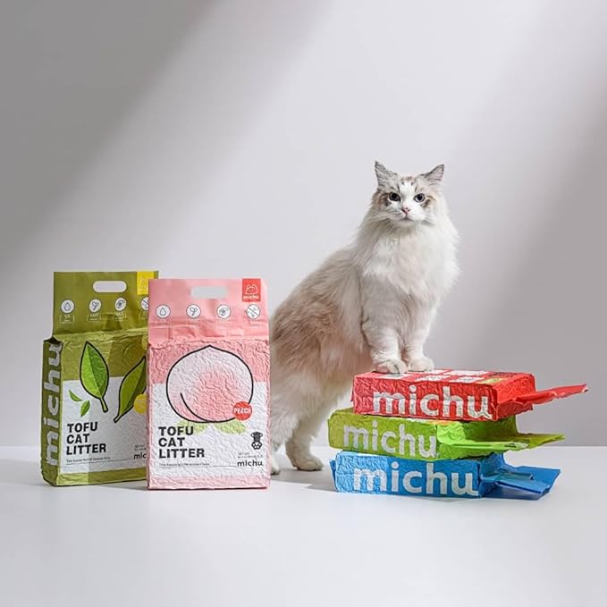 Michu Tofu Cat Litter Natural Clumping Tofu Cat Litter, Fast Clumping and Easily Scoop-able 5.5lb/88oz 5 Scents - Greentea, 1 Pack